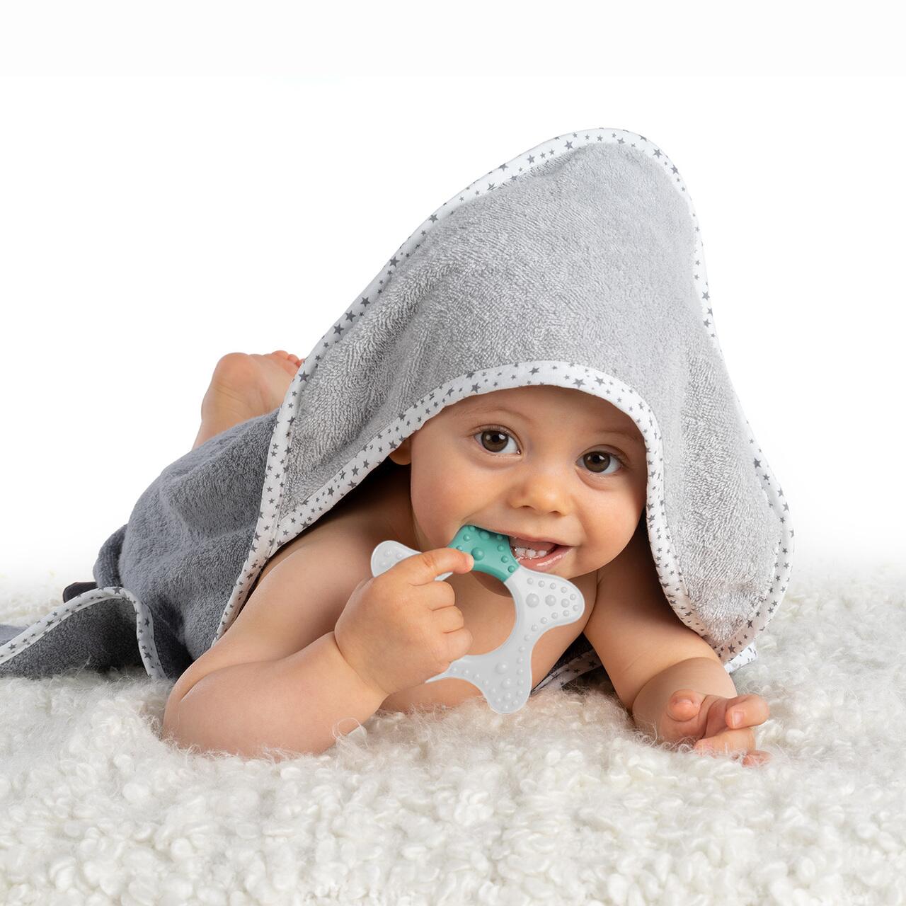 Inel de dentitie Star pentru bebelusi, din silicon, pentru masaj si calmare, 3+ luni, Reer 79233