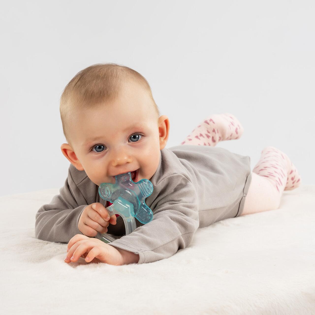 Inel pentru dentitie Bite&Cool cu zornaitoare pentru bebelusi, 3+ luni, Reer 79313