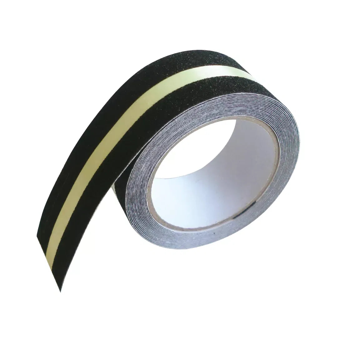 Banda adeziva antiderapare, din particule minerale, 5m, neagra cu dunga fosforescenta - Default Title