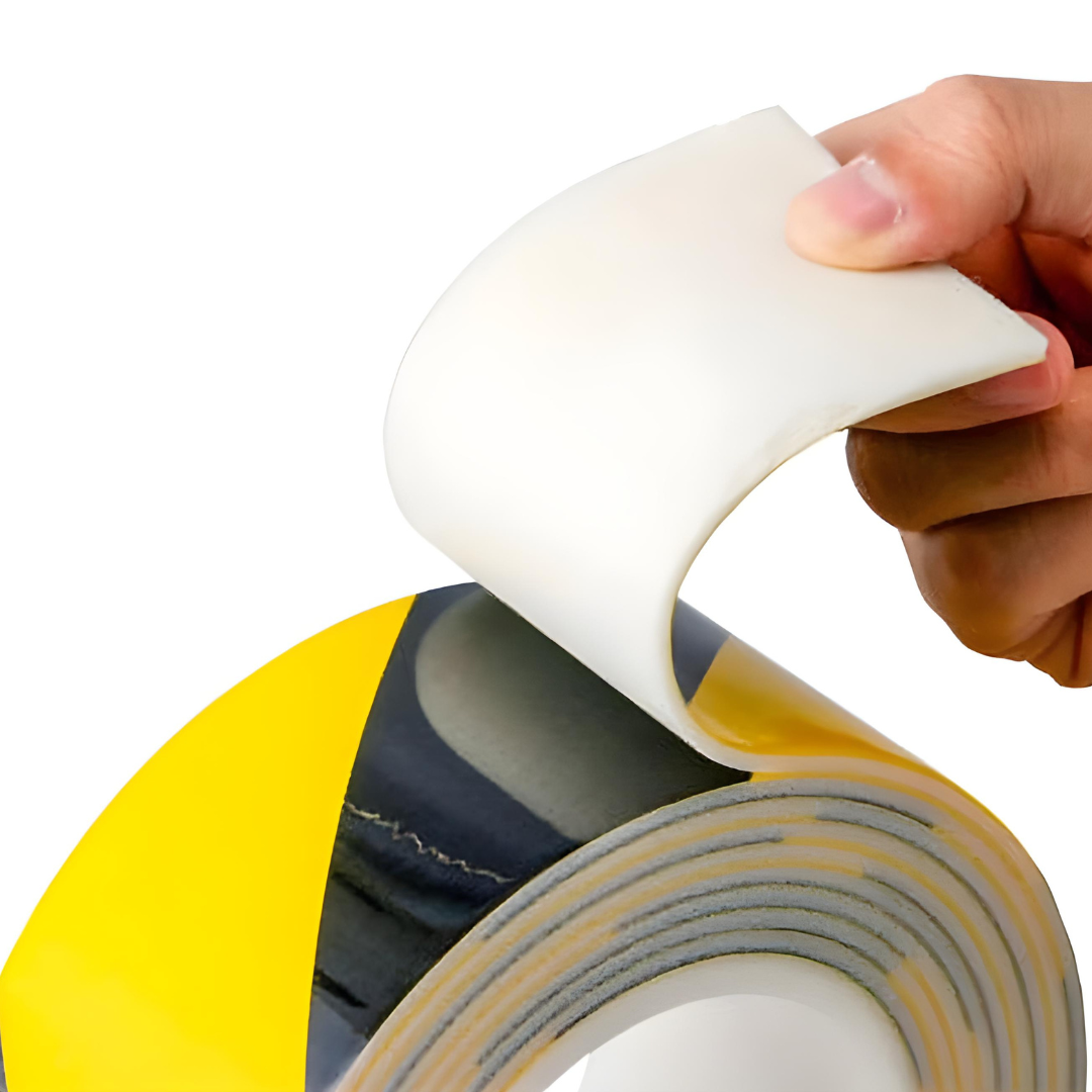 Banda adeziva buretata, din spuma, pentru avertizare, 3m, negru/galben