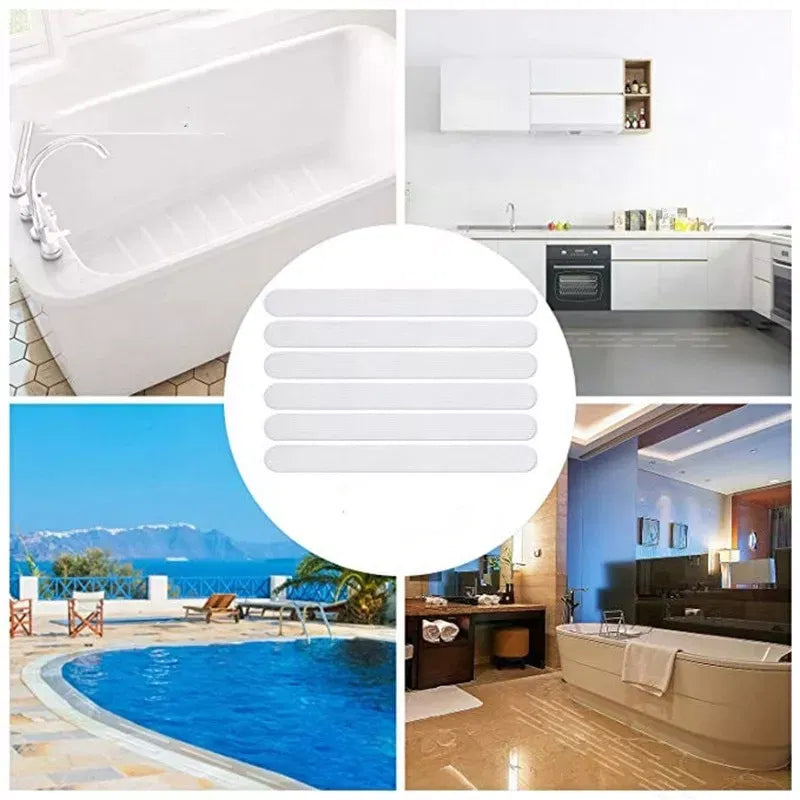 Banda adeziva antiderapare, din adeziv acrilic, pentru baie, 6 buc, 24cm, alba