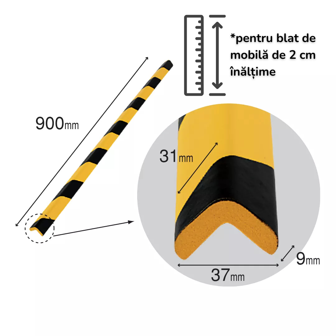 Bandă Protecție Muchii Negru-Galben 90cm | Carboysafety