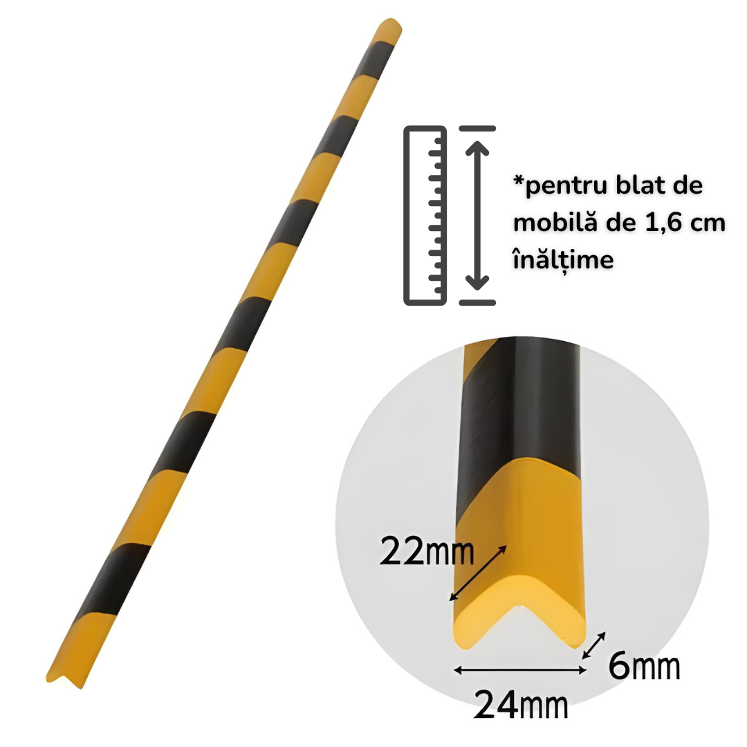 Bandă Protecție Muchii Negru-Galben 90cm | Carboysafety