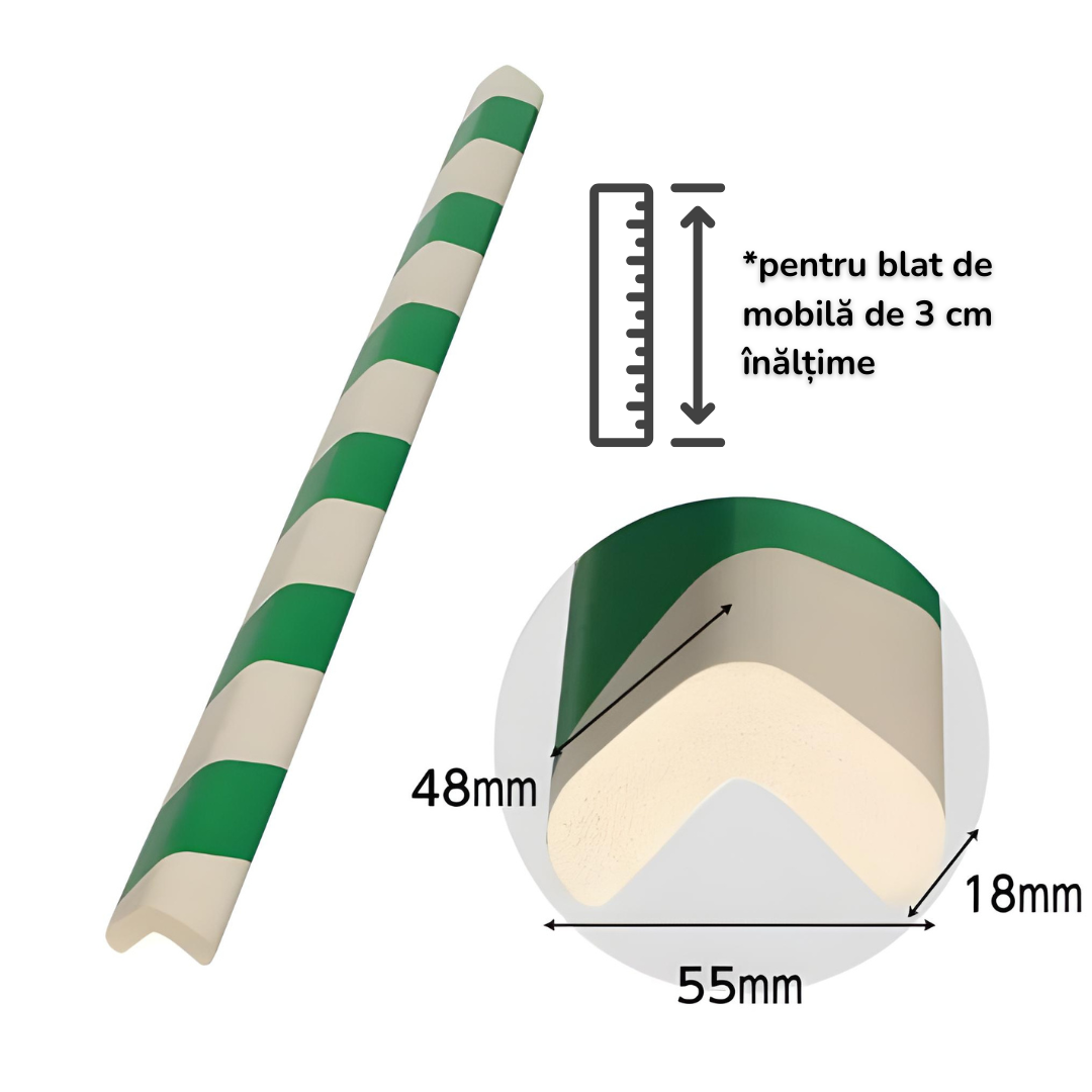 Banda Protectie Muchii Spuma 90 cm Alb-Verde | Carboysafety