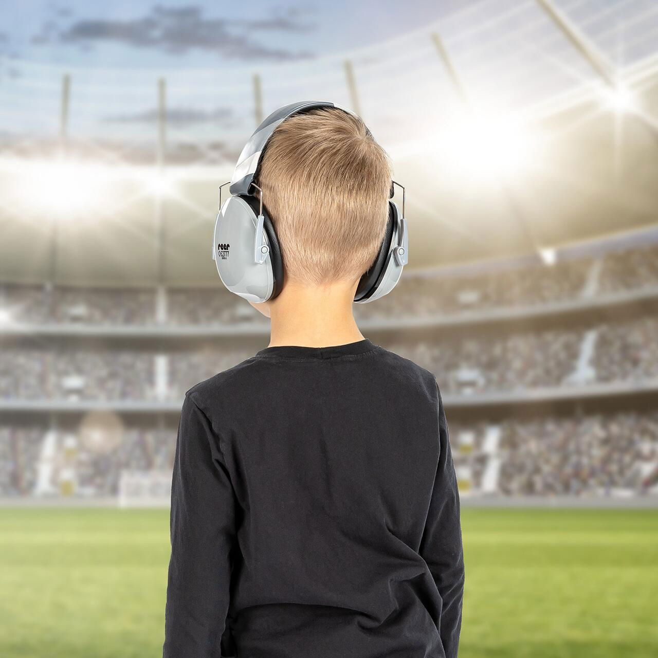 Casti antifonice pentru copii, ofera protectie auditiva, SNR 27, 5+ ani, gri, Reer