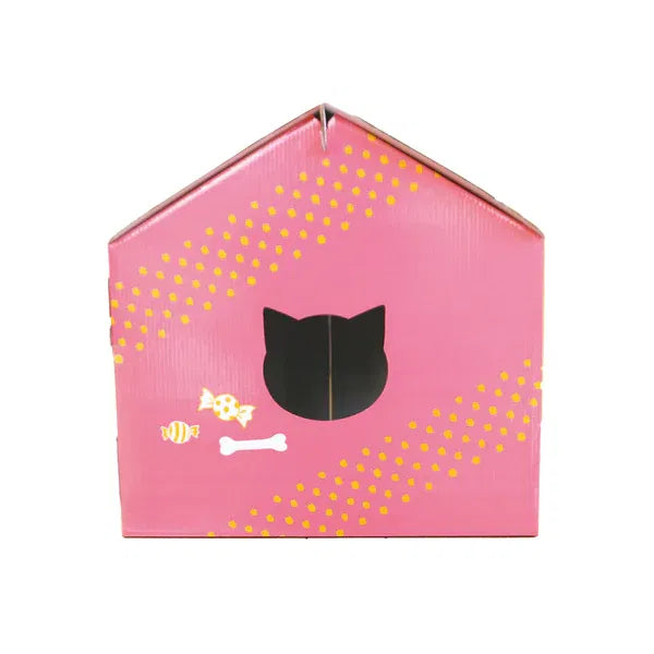 Casuta pentru pisici, din carton, Roz