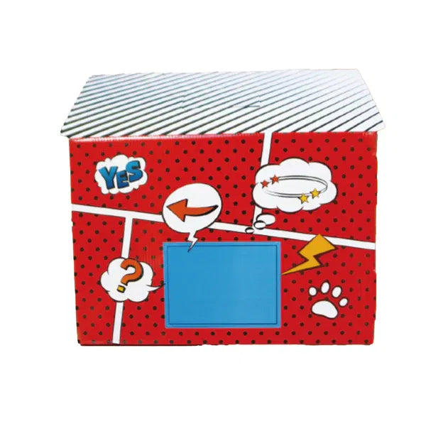 Casuta pentru pisici, din carton, albastru/portocaliu