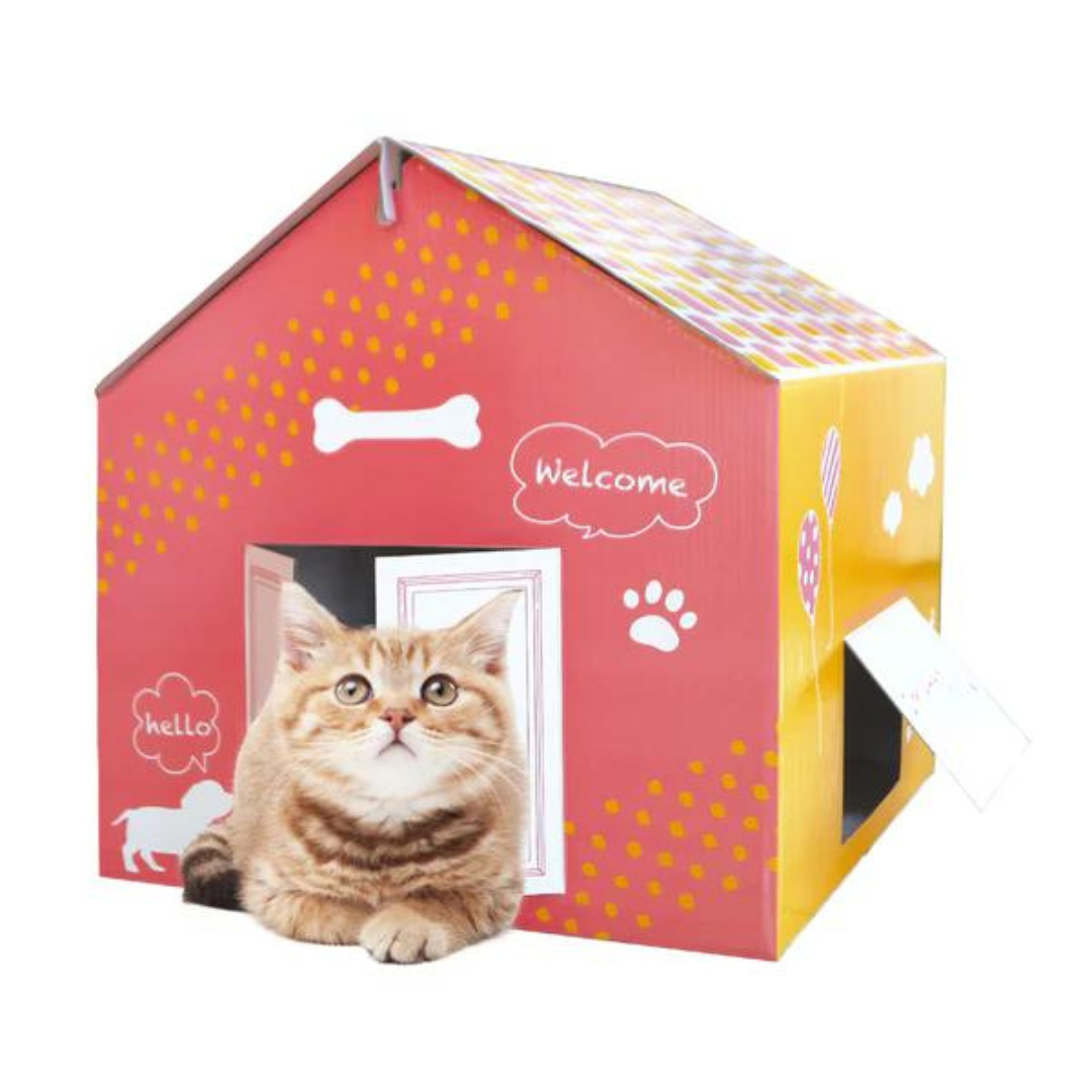 Casuta pentru pisici, din carton, Roz - Roz