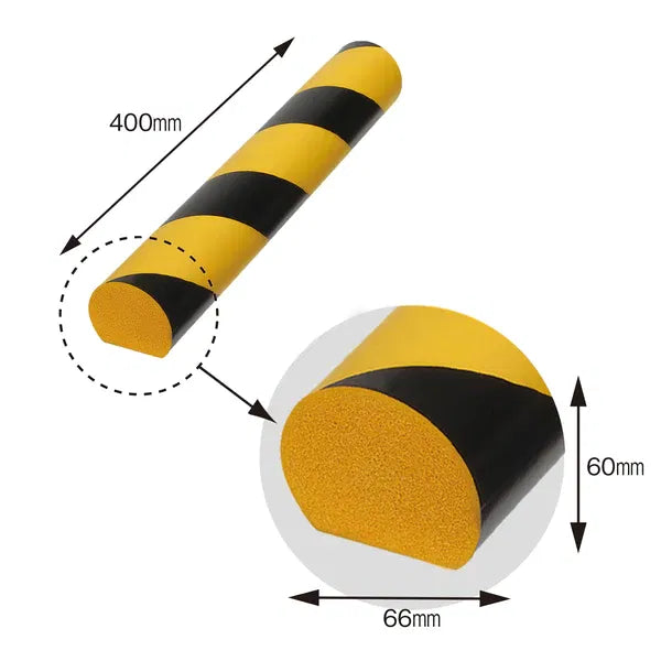 Coltar protectie perete, cilindric, din spuma, negru/galben, 66x400x60mm