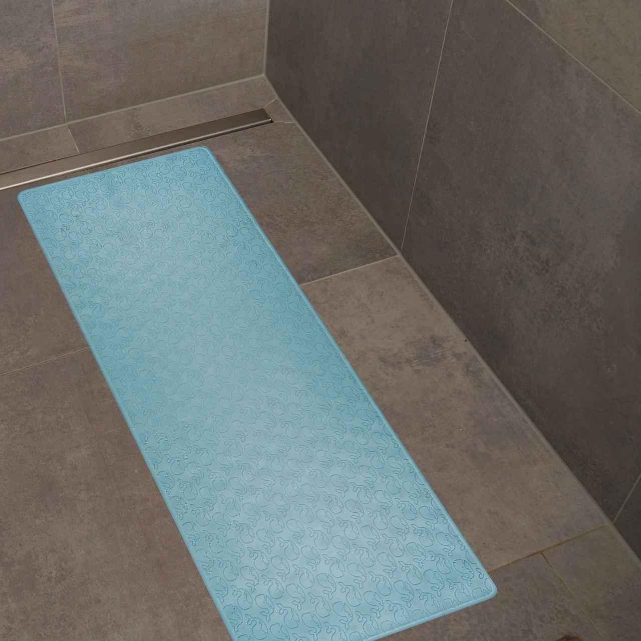 Covoras de baie antialunecare cu ventuze, din cauciuc natural, antibacterian, dreptunghiular, 97 x 36 cm, albastru, MyHappyBath Mat XL, Reer 76033