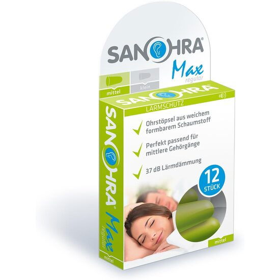 Dopuri de urechi pentru adulti, pentru protectia auzului impotriva zgomotului, SNR 37dB, 12 bucati, spuma, verde, SANOHRA Max - Default Title