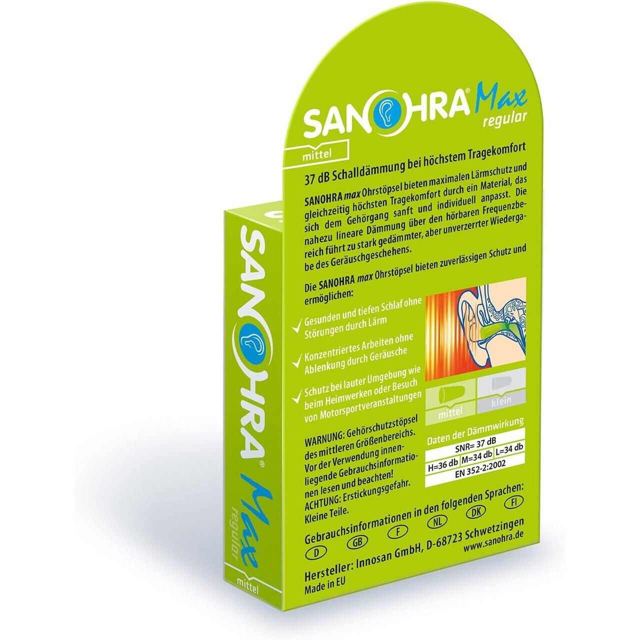 Dopuri de urechi pentru adulti, pentru protectia auzului impotriva zgomotului, SNR 37dB, 12 bucati, spuma, verde, SANOHRA Max