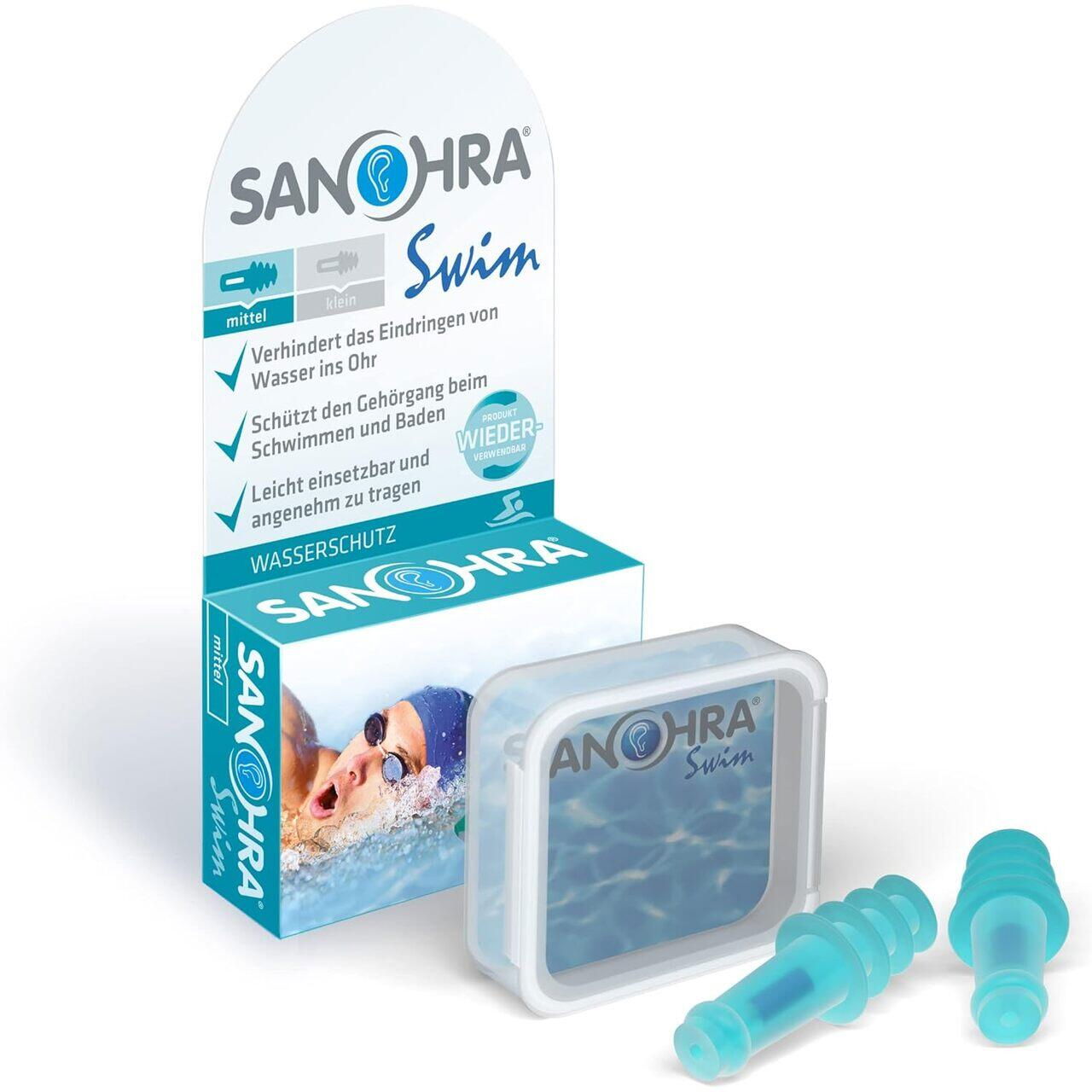 Dopuri de urechi pentru inot, impiedica patrunderea apei in urechi la adulti, reutilizabile, hipoalergenice, albastre, SANOHRA Swim - Default Title