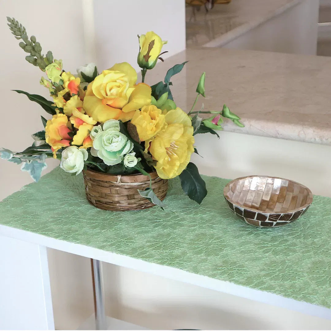 Folie antiderapanta, din PVC, uz universal, cu model floral, 1.25m, verde