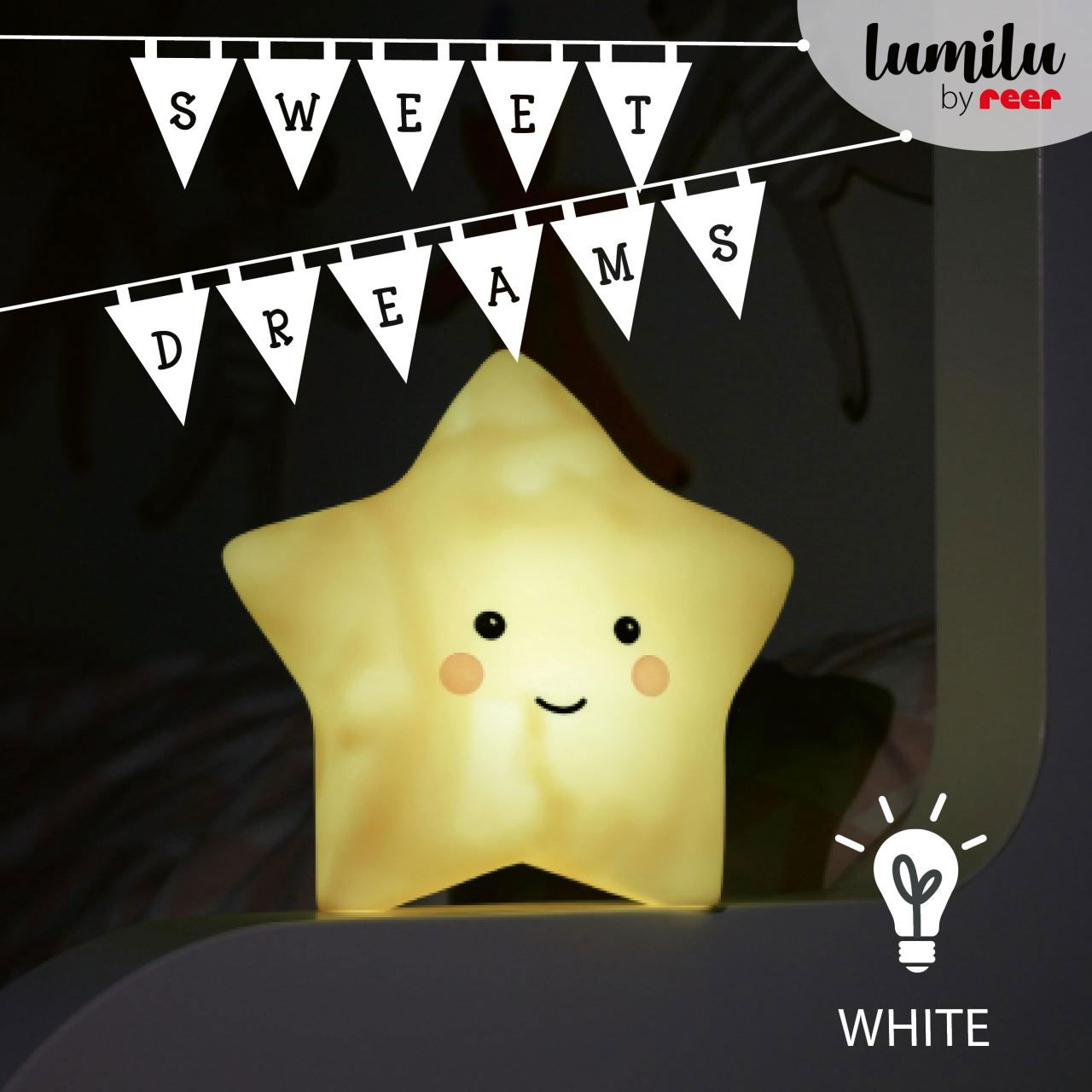 Lampa de veghe cu LED, cu oprire cronometrata, forma stea, galbena, Lumilu Sweet Dreams Star, Reer 52265