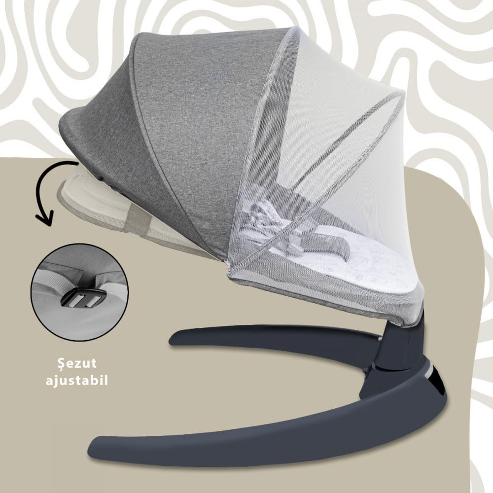 Leagan electric pentru bebelusi, cu spatar reglabil si senzor de miscare, AppeKids Evoque - Gri