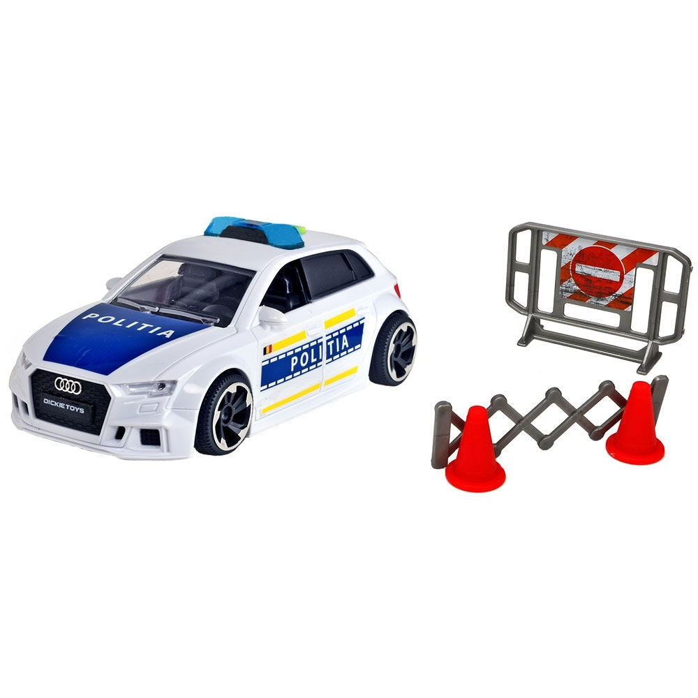 Masina de politie Dickie Toys Audi RS3 1:32 15 cm cu lumini, sunete si accesorii - Default Title