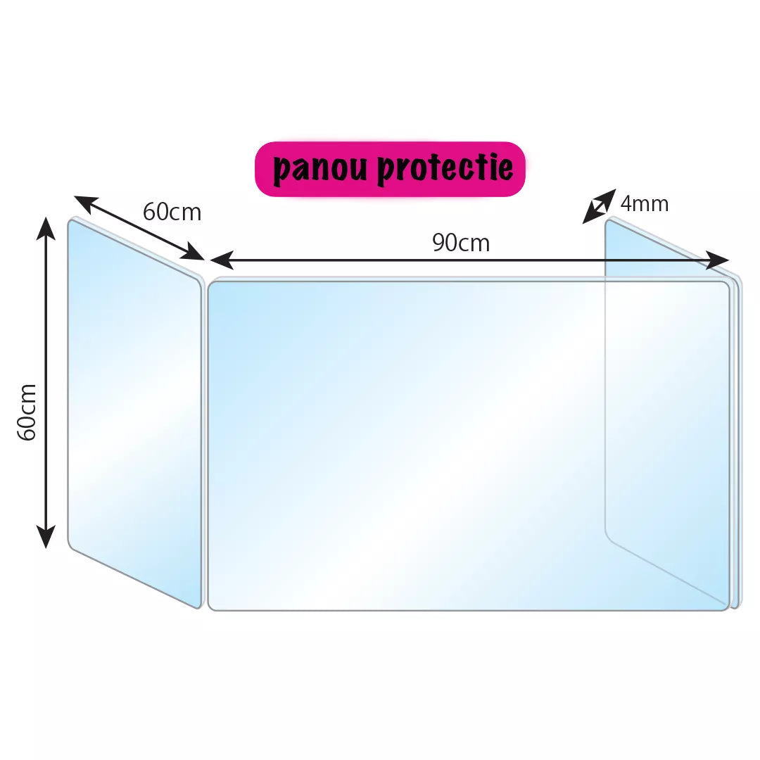 Panou acrilic de protectie, in forma de U, 60x90x60x4