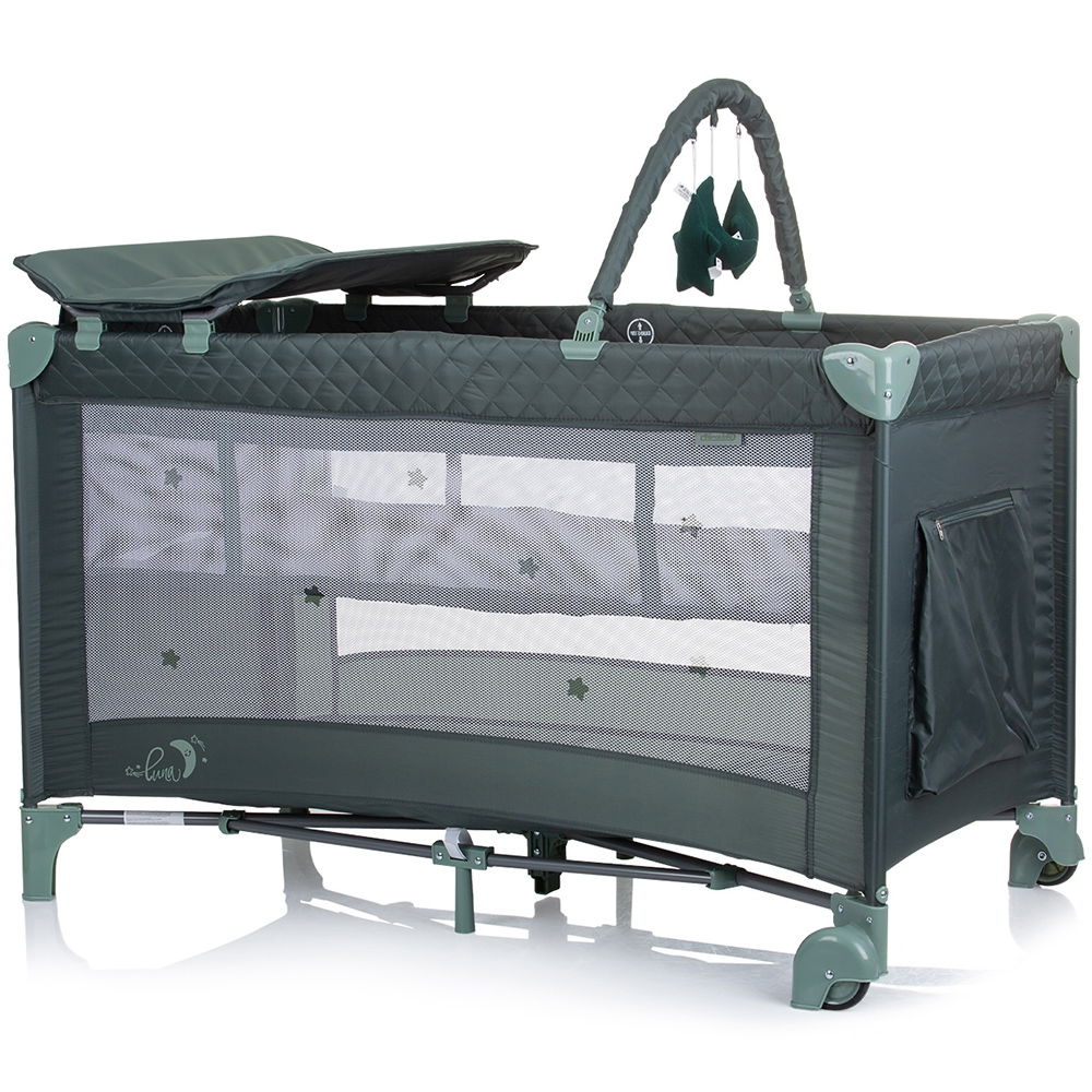 Patut pliabil cu saltea de infasat Chipolino Luna pastel green