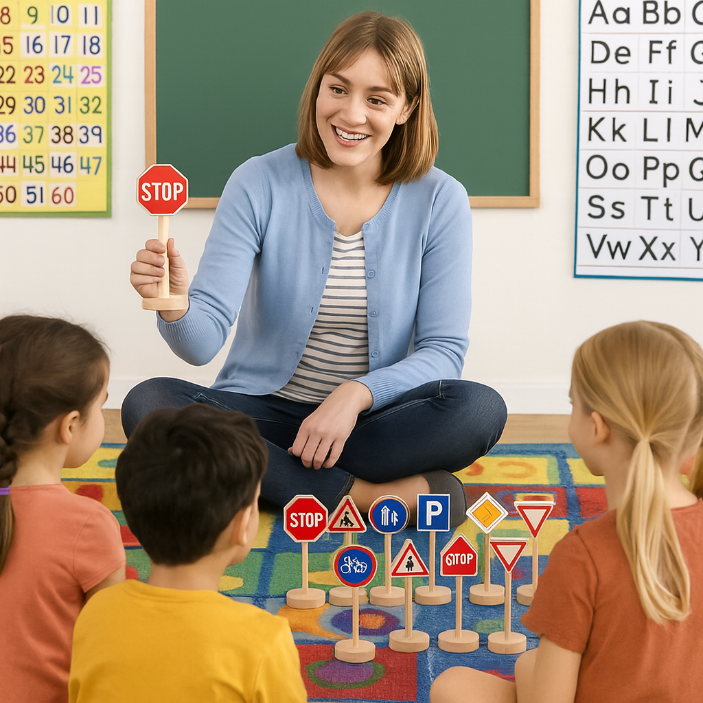 Semne de circulatie copii set 15 buc lemn Goki