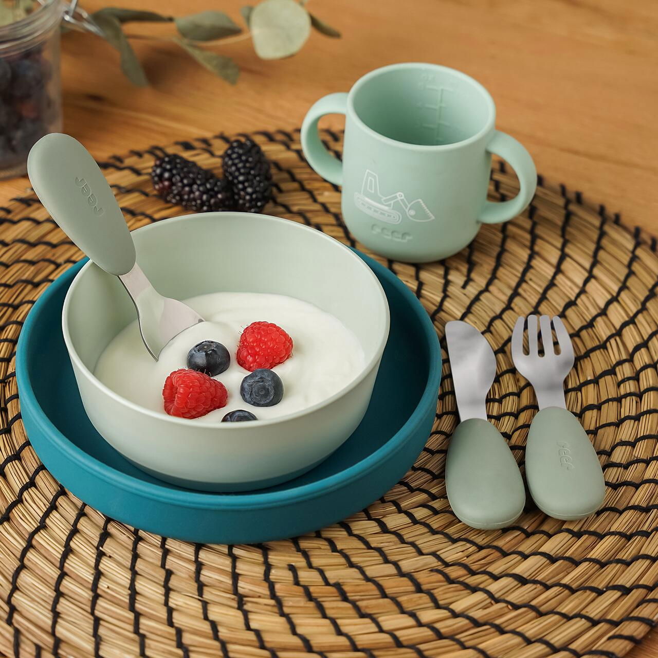 Set 3 tacamuri din otel inoxidabil (furculita, lingurita si cutit), manere din silicon, fara BPA, lavabile in masina de spalat vase, Reer 25133 - Default Title