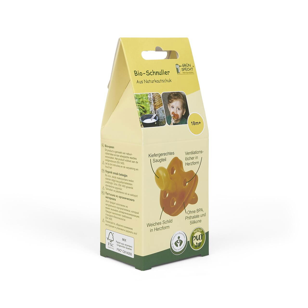 Suzeta ortodontica monobloc BIO, din latex de cauciuc organic, 18+ luni Grunspecht 674-00 - Default Title