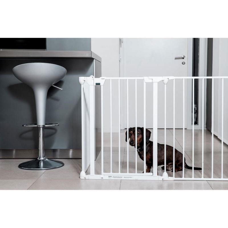 Tarc de siguranta pentru copii modular cu 5 panouri, metal alb, Noma