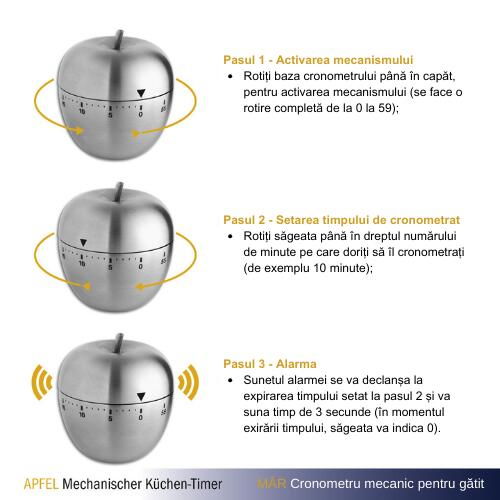 Timer analog pentru bucatarie APPLE, forma mar, otel inoxidabil, rosu, TFA 38.1030.05 - Default Title
