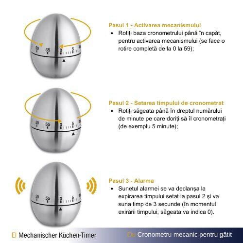 Timer analog pentru bucatarie EGG, forma ou, otel inoxidabil, argintiu, TFA 38.1026 - Default Title